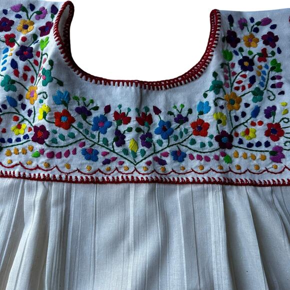 Mexican Embroidered Blouse – Handmade Otomi Floral Animals Design Large 28x23in - Picture 6 of 10